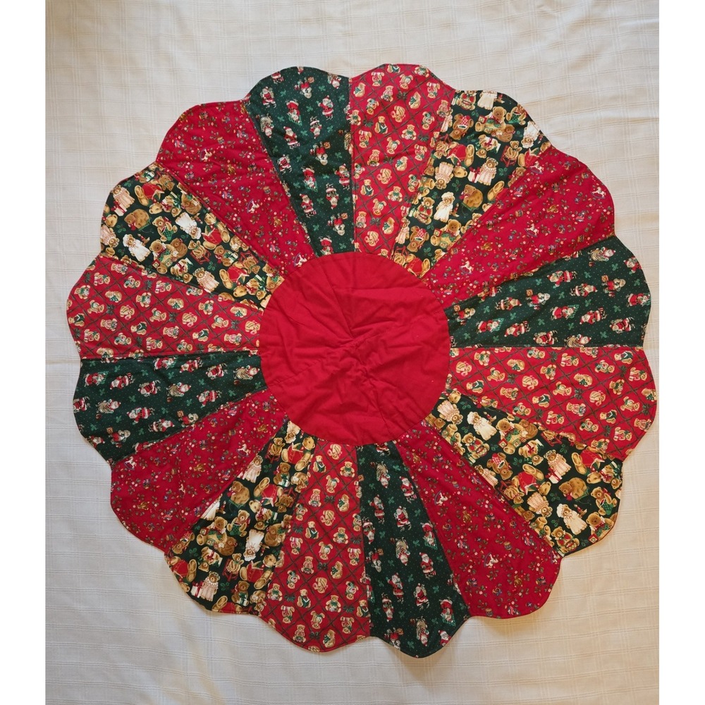 HANDMADE Table Cover Cloth Tree Skirt Santa Teddy Bears 40in x 40in Christmas
